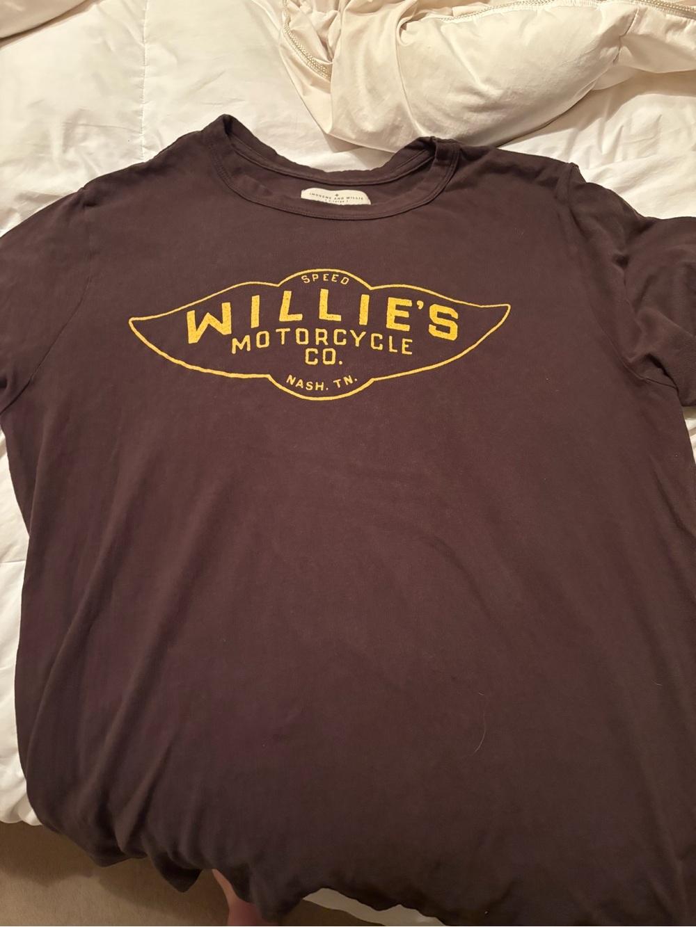 imogene + willie Dark Brown Short Sleeve Tee with Yellow Logo